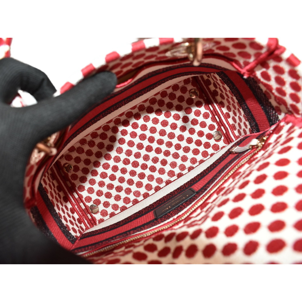Christian Dior Lady Bag Red White Canvas Polka Dot Handbag Shoulder Strap - Picture 7 of 7